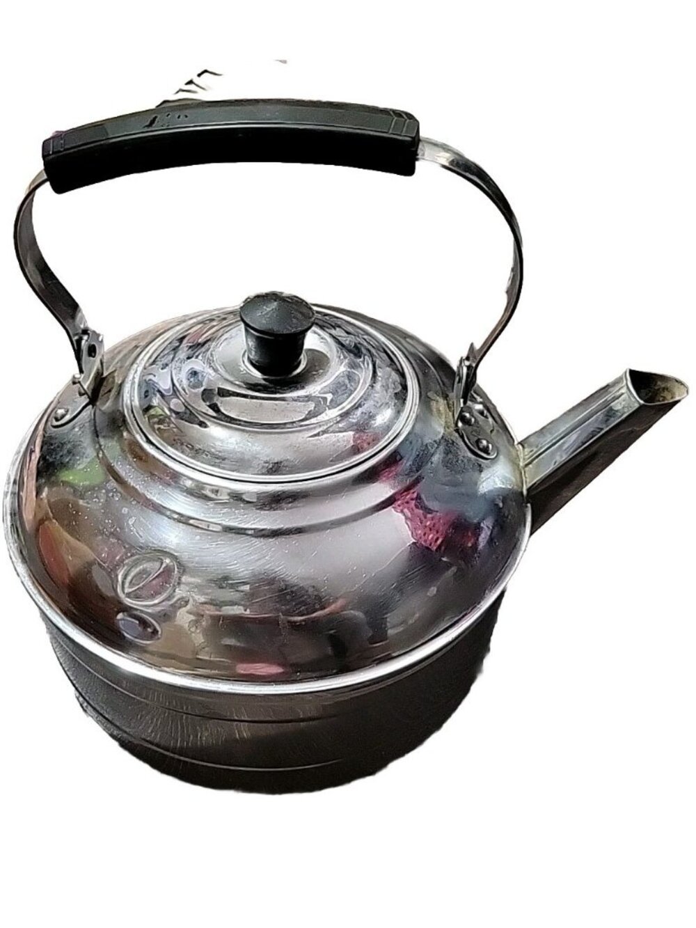 Revere Vtg Large Copper Clad Chrome Tea Kettle Riveted Handle Lid 8x12IN RARE